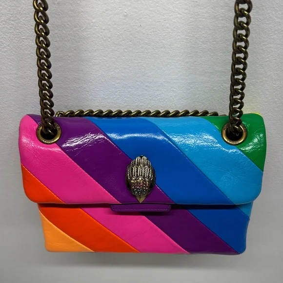 Kurt Geiger Mini Kensington Bag Purse Rainbow Striped Colorful Leather Crossbody - Picture 12 of 14